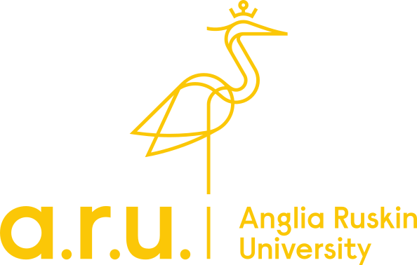 Logo of Anglia Ruskin University with a yellow heron on a white background