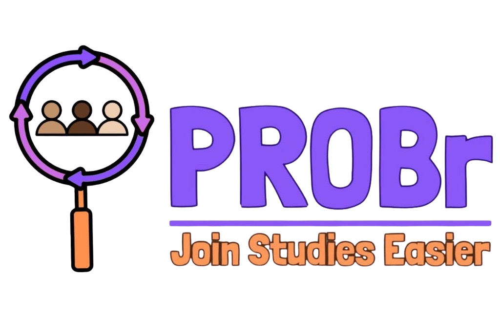 Logo of PROBr with a magnifying glass and three people icon on a white background