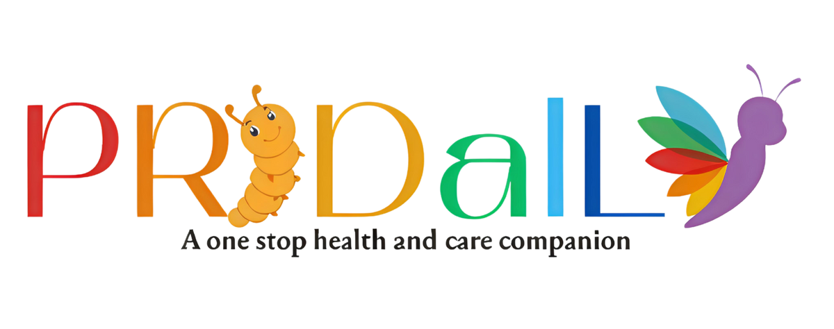 Logo of Prudall with colorful text and cartoon characters on a white background
