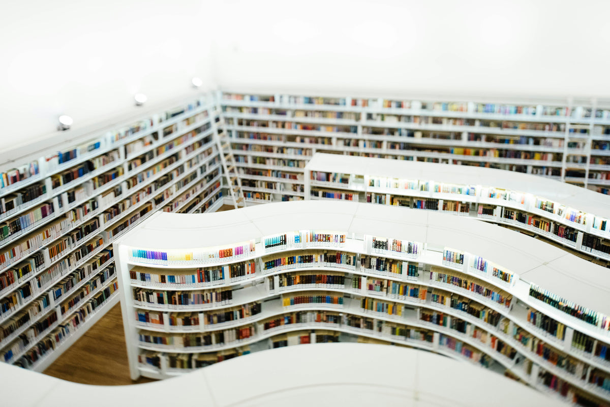Modern library with circular bookshelves
